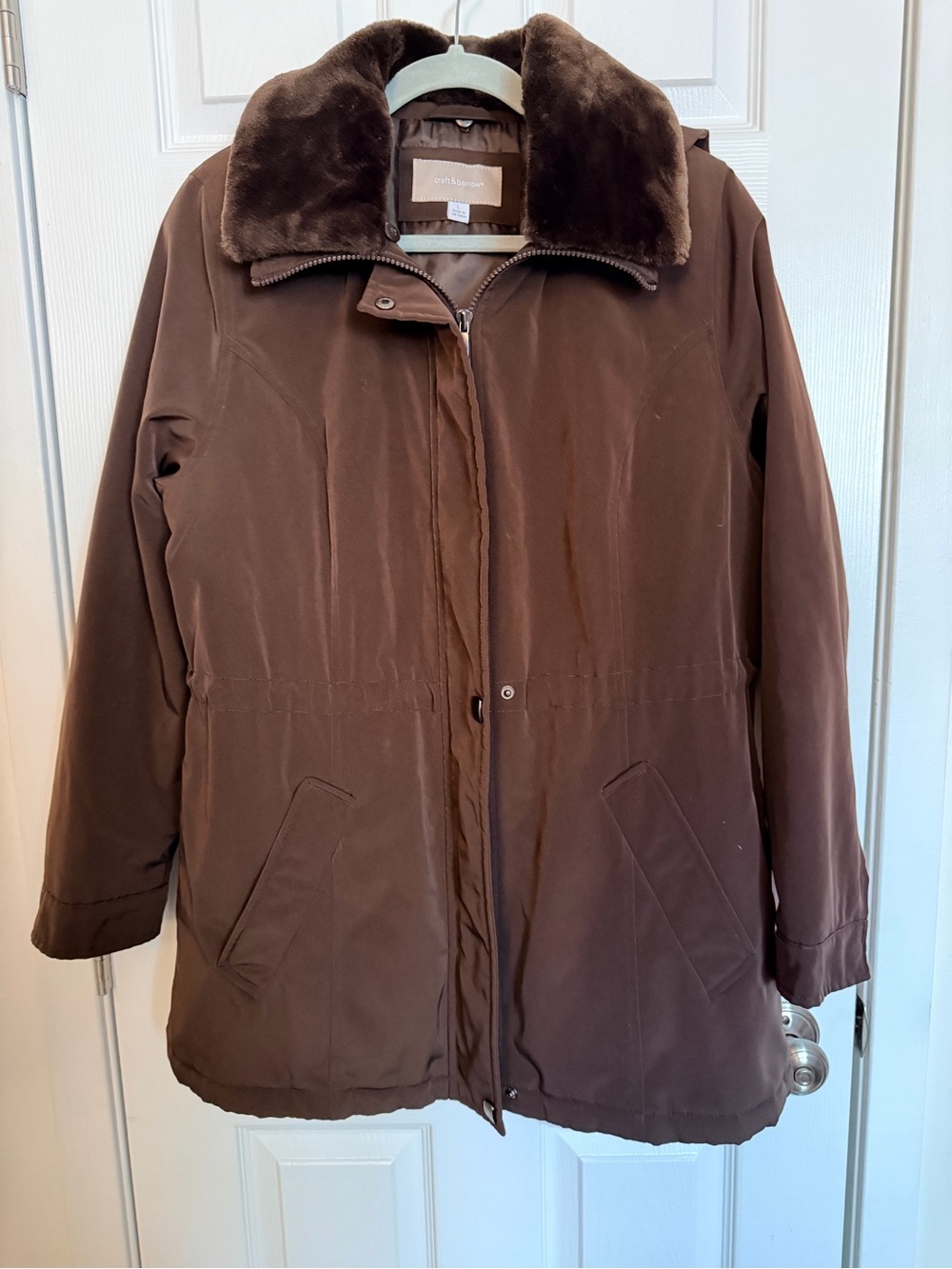 croft & barrow Espresso Brown Puffer Coat with Faux-Fur Collar